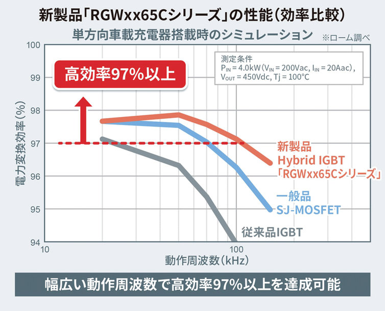 SiCダイオード内蔵IGBT（Hybrid IGBT）「RGWxx65Cシリーズ」を開発